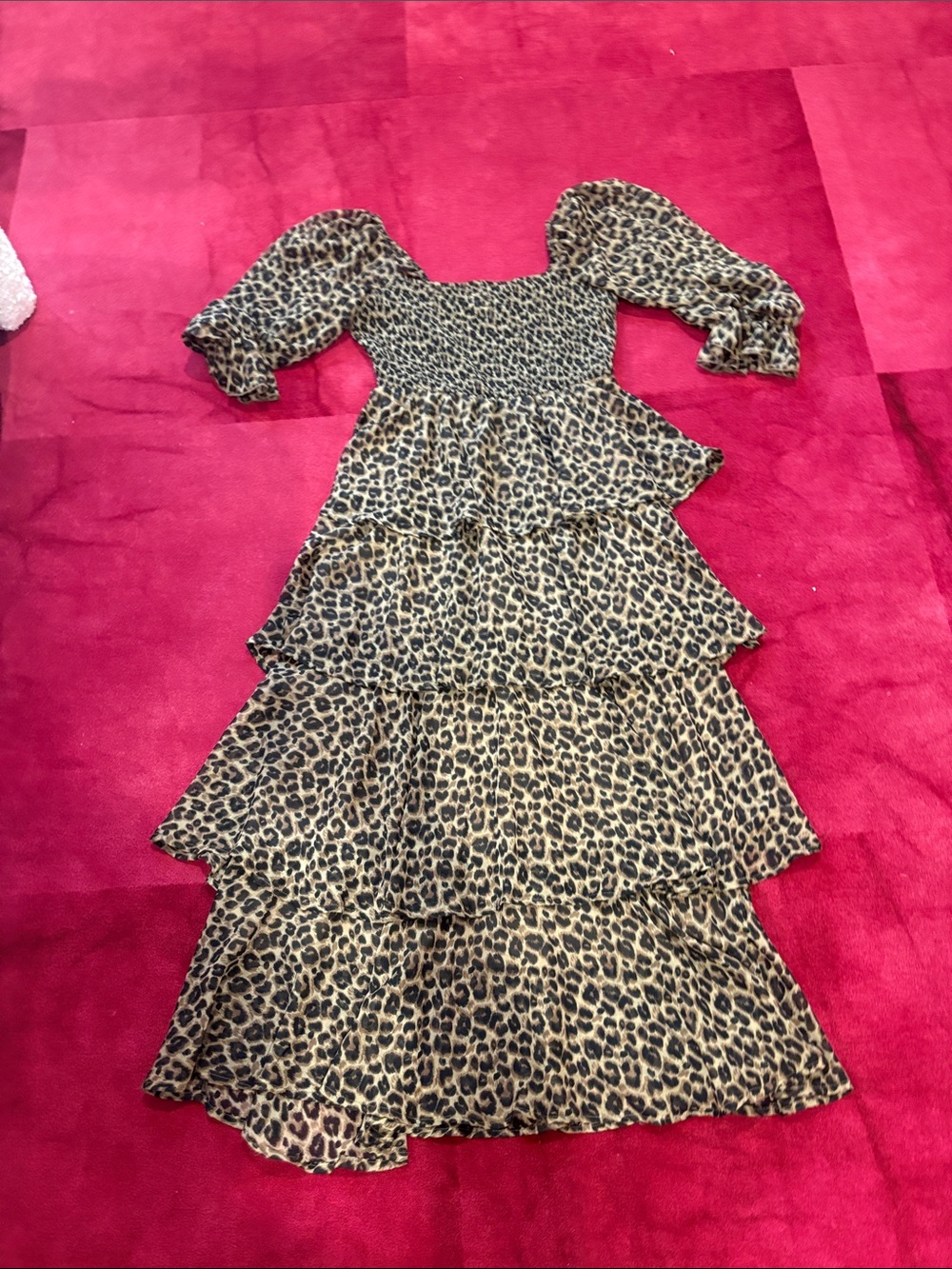 Leopard Print Tiered Dress - Brown